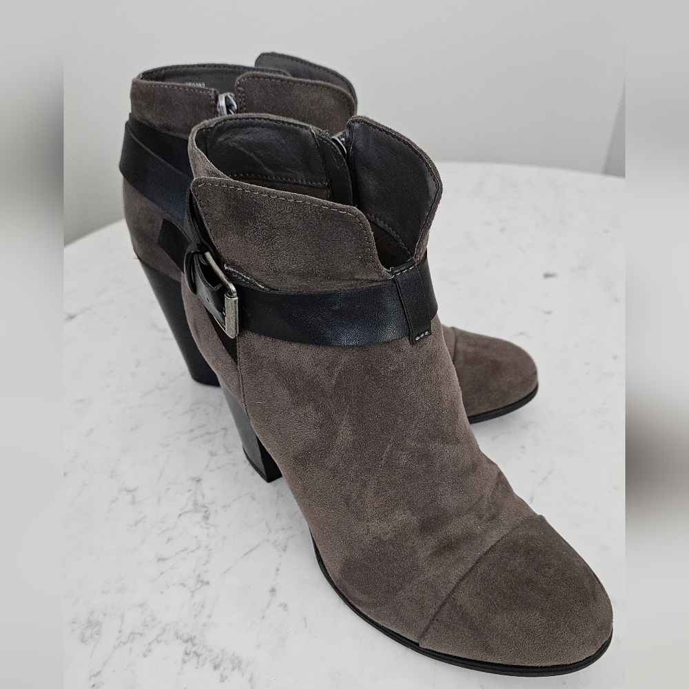 Women's Suede Ankle Boots - Taupe and Black